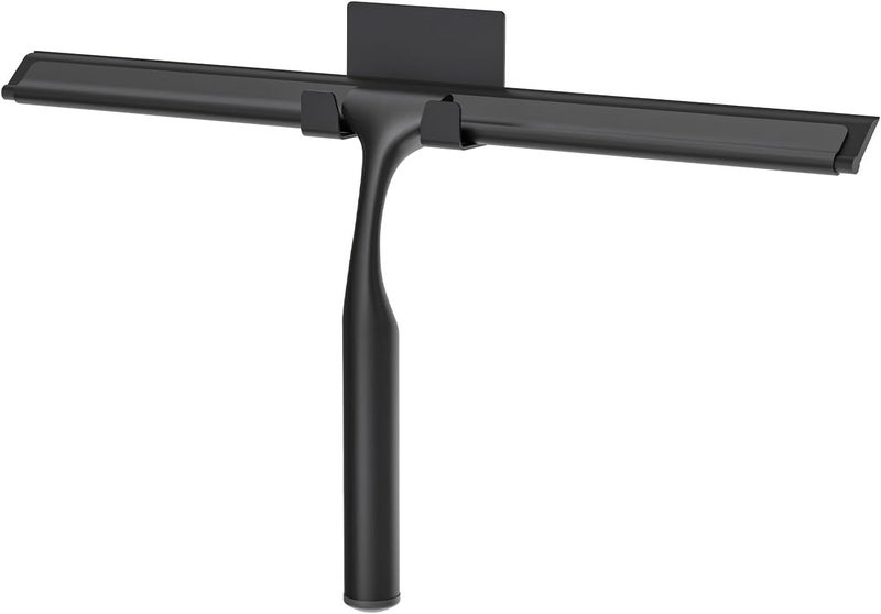APLOP Shower Squeegee for Glass Doors, Shower Squeegee for Tile Shower Walls, Stainless Steel Squeegee for Bathroom, Windows and Mirrors with Storage Hook-12”, Black - Image 1